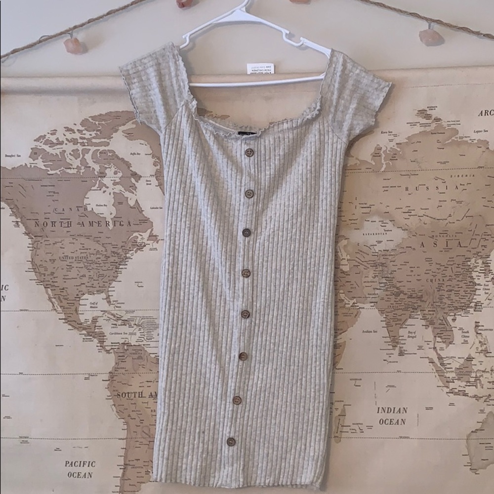 Tan/gray off the shoulder mini dress